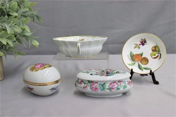 Group Lot: Limoges Oval Box, Limoges Egg Box, Richard Ginori Paradise 398, And Royal Worcester Pin Tray