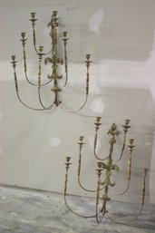 Group Lot Of Vintage Brass And Mixed Metal Multi Arm Candelabras - See Photos For Condition