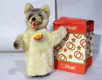 Steiff Wolf Hand Puppet With All IDs Vintage 1968 To 1978 With Box