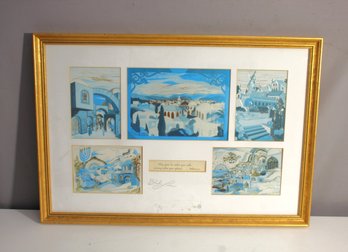 Signed Bracha Lavee Jerusalem Artwork Collage - Biblical Scenes With Psalm Quote