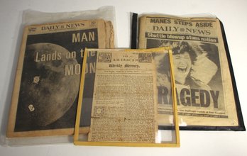 Lot Of Historical Newspapers  Moon Landing, Shuttle Tragedy, And Early American Weekly