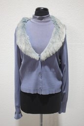 Blue Fitted Faux Fur Cardigan -( Size Small )