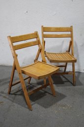 Pair Of Classic Wood Slat Folding Chairs