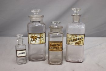 Group Lot Of 4 Vintage Apothecary Glass Component Bottles With Closures