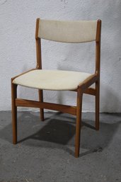 Vintage Teak Chairs Upholstered In Light-colored Fabric-made In Denmark