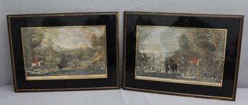 Two Reproduction Fox Hunt Color Engravings By Wooten - The Chase & Going Out In The Morning