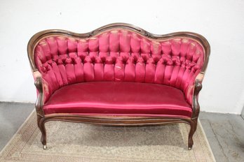 Antique Victorian Camelback Settee With Pink Upholstery