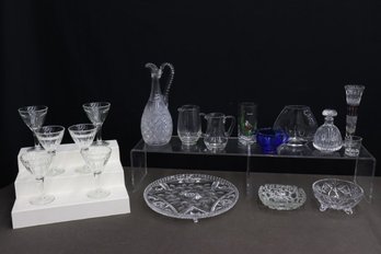 Delightful Group Lot Of Vintage Cut Glass, Colored Glass, Pressed Glass Tableware And Glassware