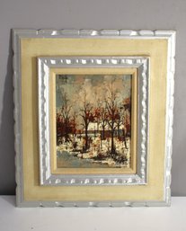 Signed Winter Landscape Oil Painting On Canvas Signed -  Framed