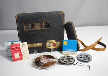 Vintage Reel-to-Reel Tape Recorder With Microphone And Assorted Tapes