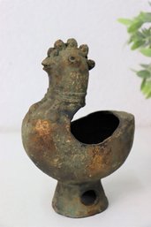 Japanese Cast Iron Koro Incense Burner Primitive Figural Rooster - Missing Top Piece