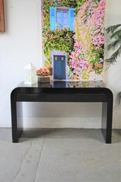 Black Lacquered Waterfall Side Table With Three Drawers