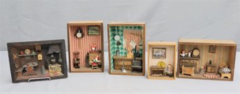 Group Lot Of Small Shadow Box Dioramas Of Various Country Farmhouse Rooms