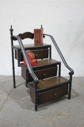 Wood And Wrought Iron Three Step Stair Bookshelf With Drawers