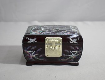 Mystical Mother Of Pearl Inlaid Trinket Box With Seashell Landscape Design