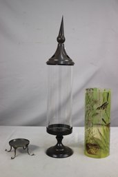 Glass Cylinder Container With Scroll Leg Base And Spire Finial