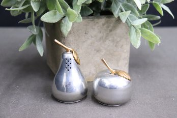 Pewter Leaf Stemmed Apple And Leaf Stemmed Pear Salt And Pepper Set