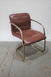 Tubular Steel Cantilever U Base Chair With Distressed Leather