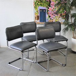 Set Of Four Italian Chrome Cantilever Style Chairs