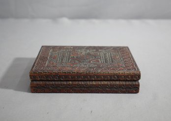 Antique Hand-Carved Wooden Cigarette Box With Ornate Detailing