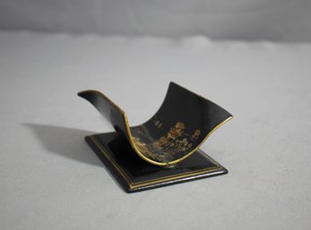Lacquered Chinoiserie Card Holder With Hand-Painted Gilded Scene