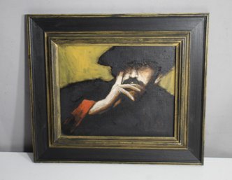 Striking Portrait Of A Man In Shadow  Oil On Canvas, Framed