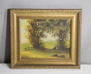 Tranquil Countryside Scene Oil Painting - Signed