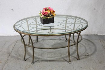 Circular Glass Top Table With Geometric Bent Gold-tone Iron Frame