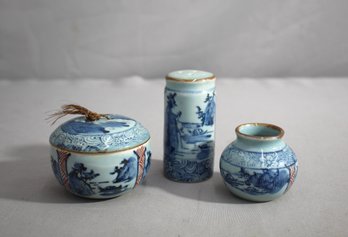 Trio Of Chinese Porcelain Blue & White Vessels