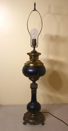 Antique Double Urn Lamp On Ornate Brass Base