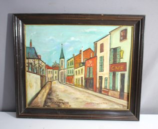 Mid-Century Street Scene Painting By Helen Englander, Signed, Oil On Board