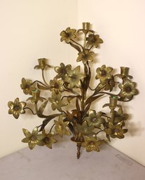 Vintage 5 Candle Sculptural Flowers Hollywood Regency Style Wall Sconce