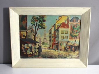 Charming Mid-Century Parisian Street Scene Painting On Board