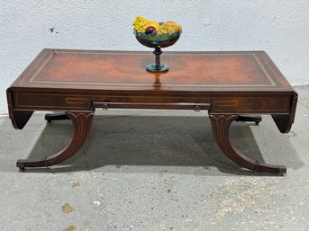 Weiman Mahogany Inlay Drop Leaf Coffee Table -Leather Top