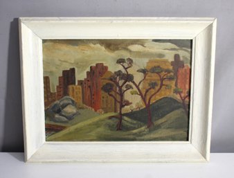 Vintage Cityscape Painting On Board