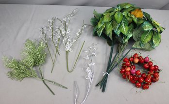 Grouping Of Artificial Flowers And Foliage - Sparkly And Glass Beads