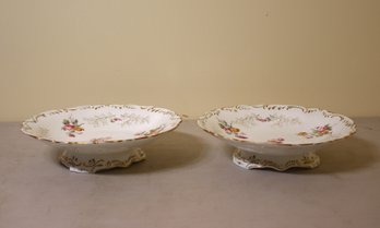 Two Porcelain Shallow Pedestal Centerpiece Bowls