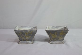 Pair Of Gold Trimmed Metal Planters