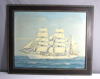 Vintage E. Helgaoon 1971 Painting Of U.S. Coast Guard Training Ship USCGC Eagle