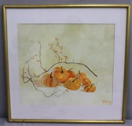 Original Watercolor Still Life With Pumpkins, Signed Elting