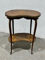 Mahogany Inlaid Kidney Shape Table With Brass Gallery