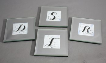 Set Of Four (4) Mirror And Letters  Coasters 4'