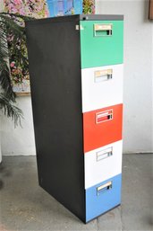 B-  Vintage Steel Case Four Color Five Drawer Filing Cabinet