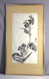 Original Framed Chinese Ink Floral Painting Signed With Artist Seals