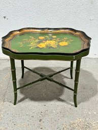 Green  Papier Mache CHINOISERIE  Lacquer Tray Table -with Removable Tray