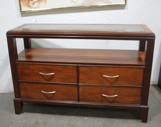 Modern Wooden Credenza With Glass Top