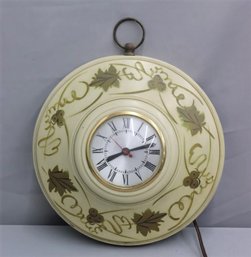 Vintage Sessions/Oxford Metal Tole-Style Leaf & Berry On Yellow Electric Wall Clock