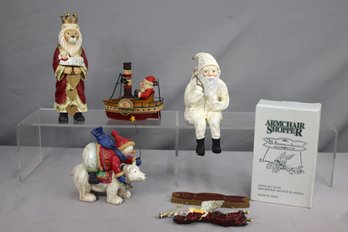 Group Lot Of 5 Santa Claus And Friends Figurines And Ornaments