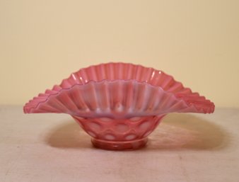 Vintage Fenton Style Cranberry Opalescent White Coinspot Glass Bowl