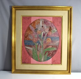 Original Signed 1972 Loffranchi Floral Abstract Mixed Media Painting In Gold Frame